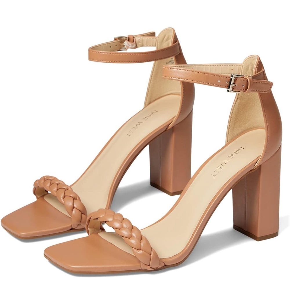 Nine West Tan Heels with Block Heel and Ankle Strap